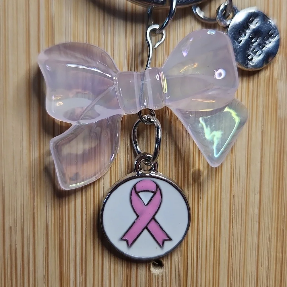 Pink Ribbon Purse Charm Or Keychain with Bow Charm